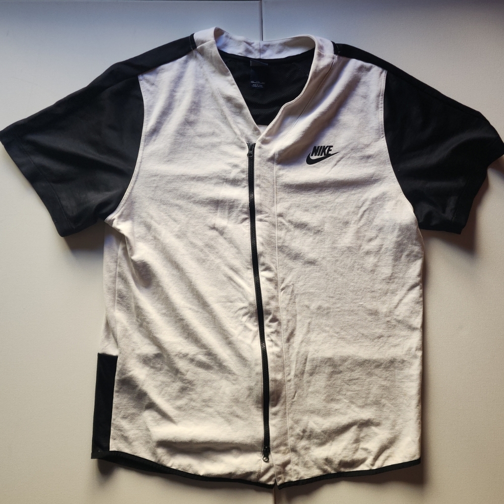 Nike Baseball Style Shirt Black and White Zip Up Softball Team (Size 2XL) (N)